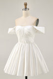 Off The Shoulder A Line Ruched White Homecoming Dress