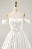 Off The Shoulder A Line Ruched White Homecoming Dress