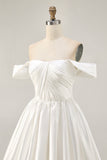 Off The Shoulder A Line Ruched White Homecoming Dress