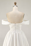 Off The Shoulder A Line Ruched White Homecoming Dress