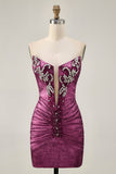 Strapless Golden Bodycon Homecoming Dress With Appliques