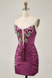 Strapless Golden Bodycon Homecoming Dress With Appliques