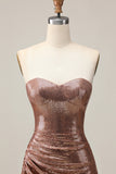 Coffee Strapless Ruched Sequined Bodycon Homecoming Dress