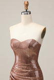 Coffee Strapless Ruched Sequined Bodycon Homecoming Dress