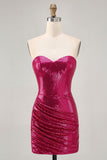 Coffee Strapless Ruched Sequined Bodycon Homecoming Dress