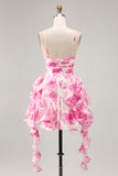 White Blue Flower A-Line Pearl Beaded Cut-Out Homecoming Dress With Ruffles