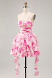 White Blue Flower A-Line Pearl Beaded Cut-Out Homecoming Dress With Ruffles