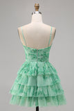 Purple A-Line Tiered Cut Out Floral Short Homecoming Dress