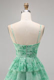 White Blue Flower A-Line Tiered Cut Out Short Homecoming Dress