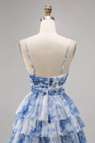 Purple A-Line Tiered Cut Out Floral Short Homecoming Dress