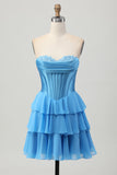 Fuchsia Corset Tiered A Line Strapless Homecoming Dress