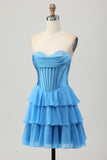 Strapless Corset A Line Tiered Yellow Homecoming Dress