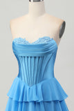 Strapless Corset A Line Tiered Yellow Homecoming Dress