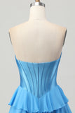 Strapless Corset A Line Tiered Yellow Homecoming Dress