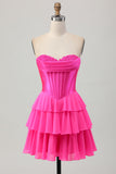 Strapless Corset A Line Tiered Yellow Homecoming Dress