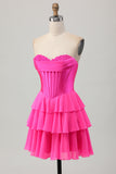 Strapless Corset A Line Tiered Yellow Homecoming Dress