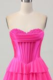 Strapless Corset A Line Tiered Yellow Homecoming Dress