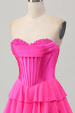 Blue Corset Strapless Tiered A Line Homecoming Dress
