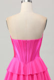 Blue Corset Strapless Tiered A Line Homecoming Dress