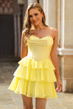 Yellow Ruffled Corset A-Line Sweetheart Homecoming Dress