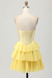 Blue Corset Strapless Tiered A Line Homecoming Dress
