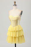 Blue Corset Strapless Tiered A Line Homecoming Dress