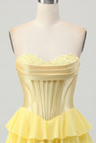 Fuchsia Corset Tiered A Line Strapless Homecoming Dress