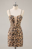 Khaki Leopard Sequin Bodycon Homecoming Dress