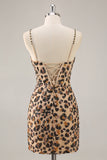 Khaki Leopard Sequin Bodycon Homecoming Dress