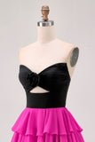 Black and White A-Line Tiered Strapless Homecoming Dress with 3D Flower
