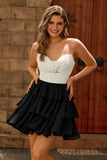Black Fuchsia Strapless Tiered Cut Out A Line Homecoming Dress