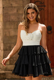 Black Fuchsia Strapless Tiered Cut Out A Line Homecoming Dress