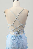 Bodycon Corset Sequin Blue Homecoming Dress with 3D Flowers