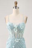 Bodycon Corset Sequin Blue Homecoming Dress with 3D Flowers