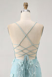 Bodycon Corset Sequin Blue Homecoming Dress with 3D Flowers