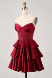 Corset A Line Strapless Tiered Beaded Green Homecoming Dress