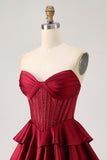 Corset A Line Strapless Tiered Beaded Green Homecoming Dress