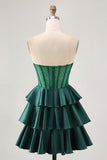 Dark Green A Line Beaded Strapless Corset Homecoming Dress