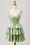 Dark Green A Line Beaded Strapless Corset Homecoming Dress