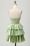 Dark Green A Line Beaded Strapless Corset Homecoming Dress