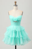 Cute Blush A-Line Tiered Strapless Homecoming Dress
