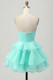 Cute Blush A-Line Tiered Strapless Homecoming Dress