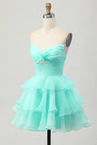 Cute Blush A-Line Tiered Strapless Homecoming Dress