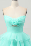 Strapless A-Line Cut Out Tiered Green Homecoming Dress