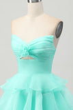 Cute Blush A-Line Tiered Strapless Homecoming Dress