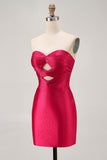Burgundy Beaded Strapless Cut Out Bodycon Homecoming Dress