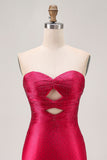 Burgundy Beaded Strapless Cut Out Bodycon Homecoming Dress