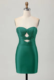 Fuchsia Strapless Cut Out Beaded Bodycon Homecoming Dress