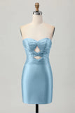 Fuchsia Strapless Cut Out Beaded Bodycon Homecoming Dress