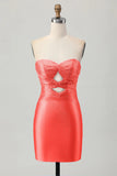 Fuchsia Strapless Cut Out Beaded Bodycon Homecoming Dress